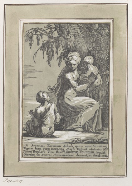 A Woman Standing at the Foot of a Tree Holding an Infant