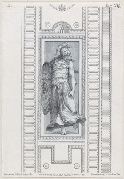 Plate 15: mythological figure wearing a helmet and holding a shield