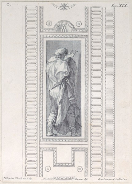 Plate 19: figure seen from behind with left hand raised
