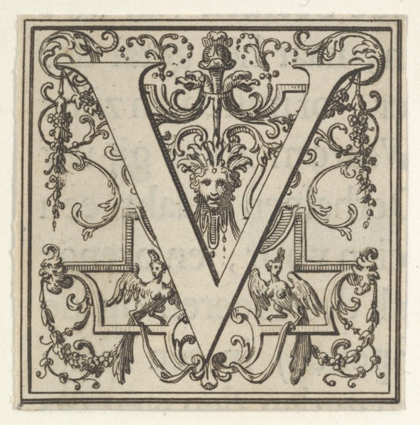 Roman Alphabet letter V with Louis XIV decoration