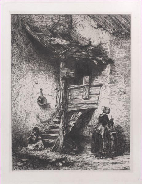 Stairs and Woman Churning