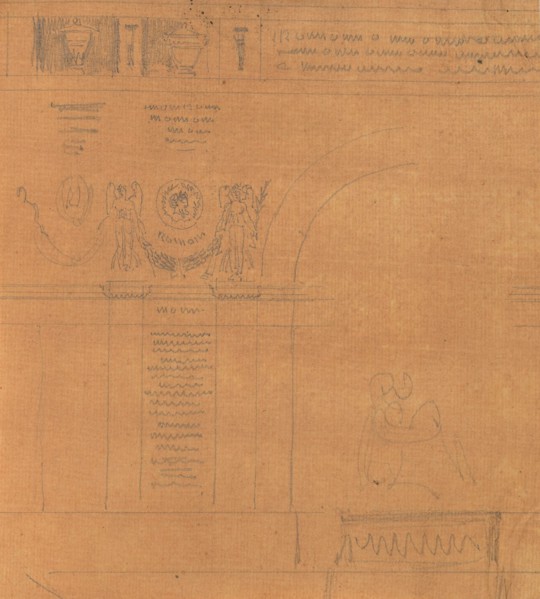 Page from a Scrapbook containing Drawings and Several Prints of Architecture