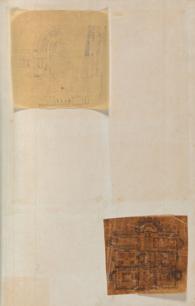 Page from a Scrapbook containing Drawings and Several Prints of Architecture