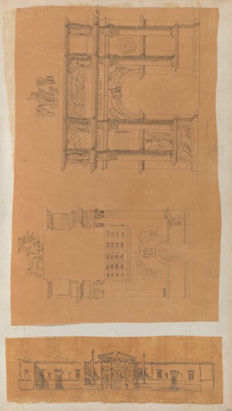 Page from a Scrapbook containing Drawings and Several Prints of Architecture