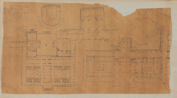 Page from a Scrapbook containing Drawings and Several Prints of Architecture