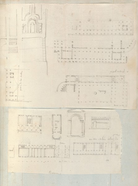 Page from a Scrapbook containing Drawings and Several Prints of Architecture
