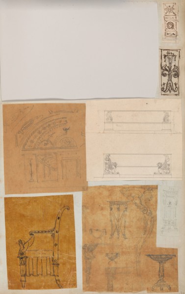 Page from a Scrapbook containing Drawings and Several Prints of Architecture
