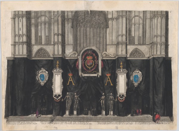 Plate 1: Figures gathered before a curtained wall