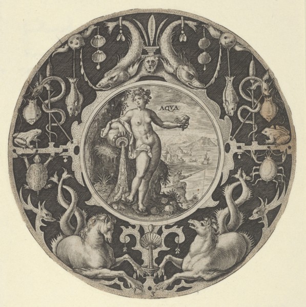 'Aqua' in a Decorative Border with Sea Creatures