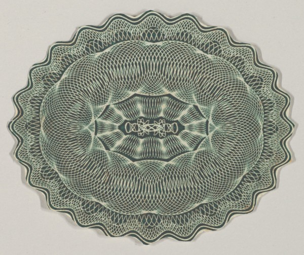 Banknote motif: oval of lathe work ornament with a wavy edge