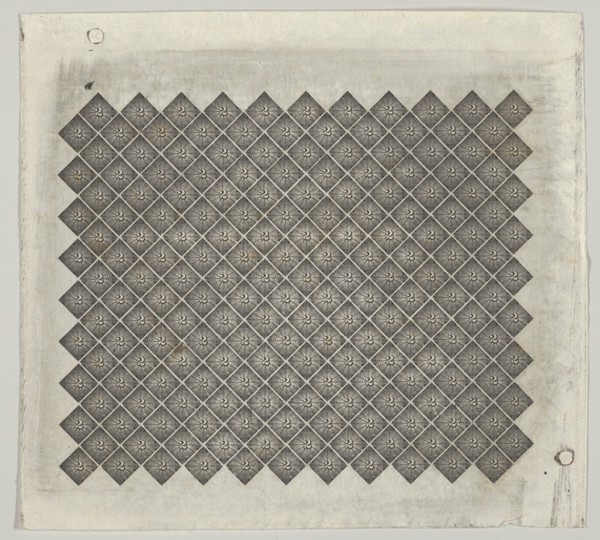 Banknote motif: panel of lathe work ornament composed of tiny 2s each set in a diam...