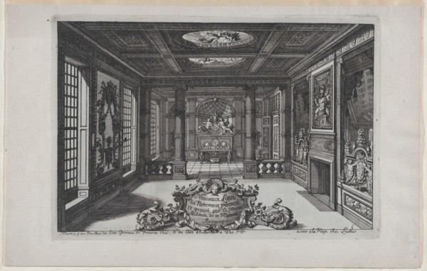 Title Plate with a Cartouche Set in a Lavish Interior