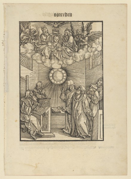 The Author Writing the Layenspiegel; The Trinity and the Virgin at the Upper Center