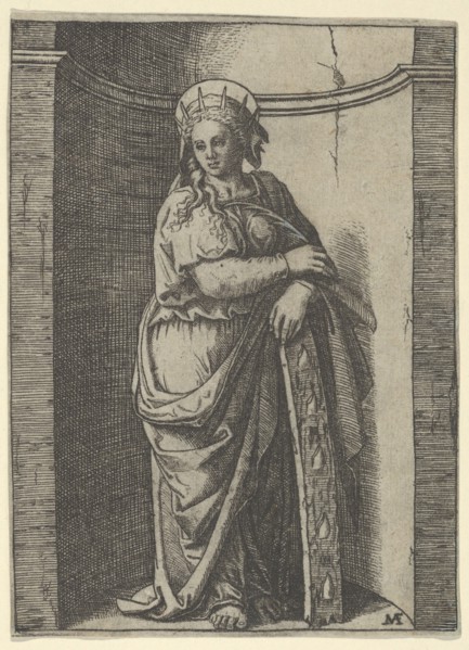 Saint Catherine standing in a niche