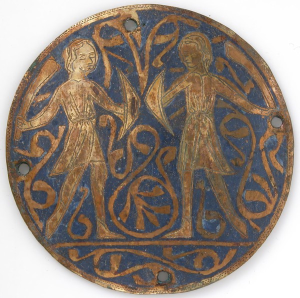 Medallion with Two Young Warriors with Falchions and Bucklers