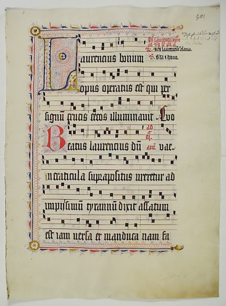 Manuscript Leaf with Initial L