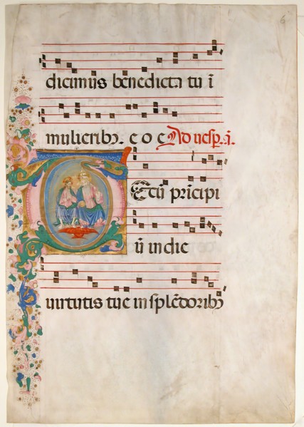 Manuscript Leaf with the Trinity in an Initial T