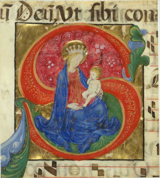 Manuscript Illumination with the Virgin and Child in an Initial S