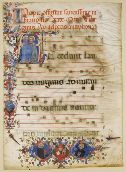 Manuscript Leaf with the Visitation in an Initial A and Cardinal Adam Easton...