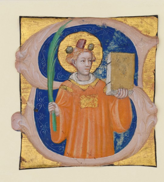 Manuscript Illumination with Saint Stephen in an Initial S