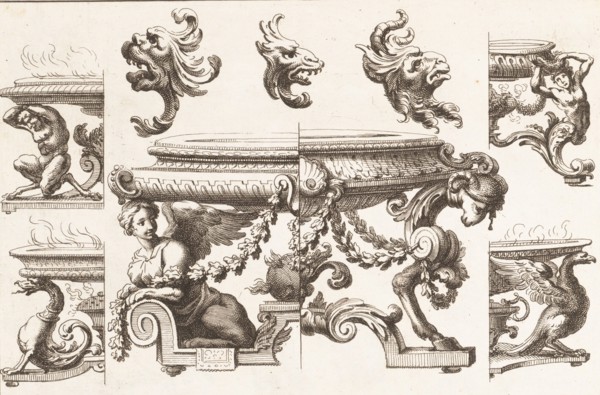 Desseins de Brasiers dont les Ornements peuuent Seruir aux Cuuettes, Tables, et autres Ouurages d'Orfeurerie, Plate 2, 1660-1713. [Desseins de Brasiers dont les Ornements peuvent Servir aux Cuvettes, ...