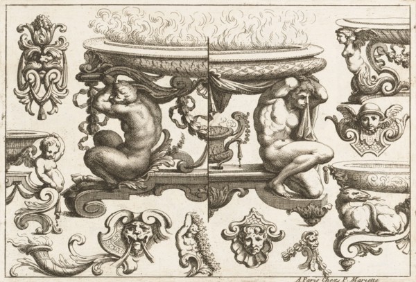Desseins de Brasiers dont les Ornements peuuent Seruir aux Cuuettes, Tables, et autres Ouurages d'Orfeurerie, Plate 3, 1660-1713. [Desseins de Brasiers dont les Ornements peuvent Servir aux Cuvettes, ...