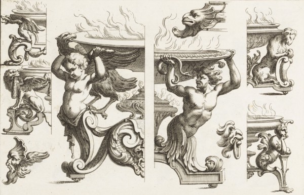 Desseins de Brasiers dont les Ornements peuuent Seruir aux Cuuettes, Tables, et autres Ouurages d'Orfeurerie, Plate 4, 1660-1713. [Desseins de Brasiers dont les Ornements peuvent Servir aux Cuvettes, ...