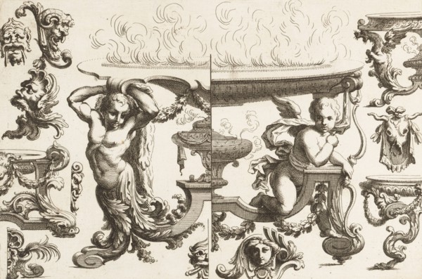 Desseins de Brasiers dont les Ornements peuuent Seruir aux Cuuettes, Tables, et autres Ouurages d'Orfeurerie, Plate 6, 1660-1713. [Desseins de Brasiers dont les Ornements peuvent Servir aux Cuvettes, ...