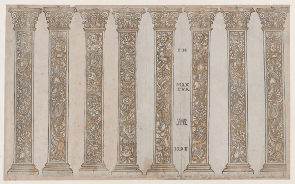 Six Corinthian pilasters for the Triumph, from The Triumph of Julius Caesar, 1598.