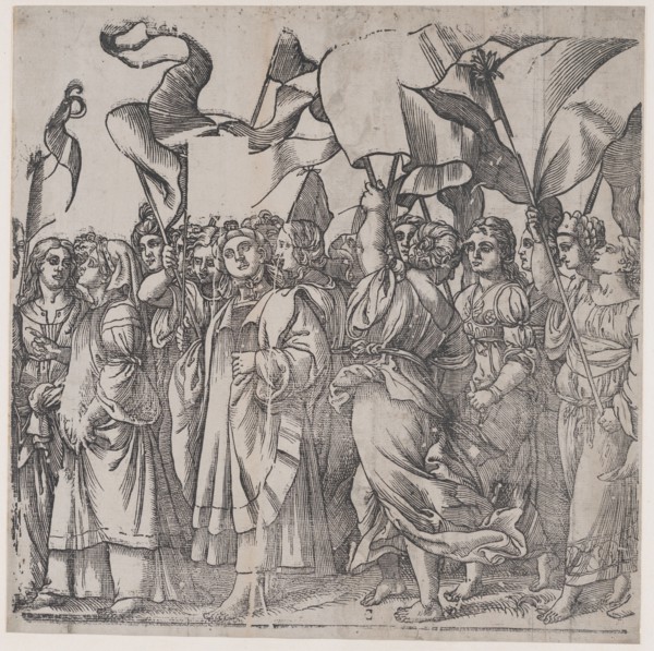 Section C: female martyrs and saints holding banners, from The Triumph of Christ, 1836.