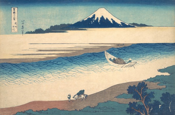 Tama River in Musashi Province (Bushu Tamagawa), from the series Thirty-six Views of Mount Fuji (Fugaku sanjurokkei), ca. 1830-32.