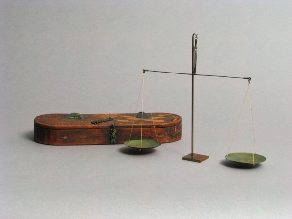 Wooden Box with Bronze Balance Scale, Coptic, 500-600.