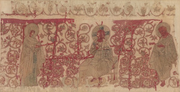 Altar Frontal with Deesis, Eastern European (Romanian (?)), 15th century. Christ in Majesty enthroned, carrying a book, with the Virgin Mary and St. John the Baptist