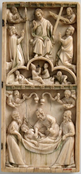 Leaf from an Ivory Diptych, French, 1250-1300. Kneeling Mary and Saint John