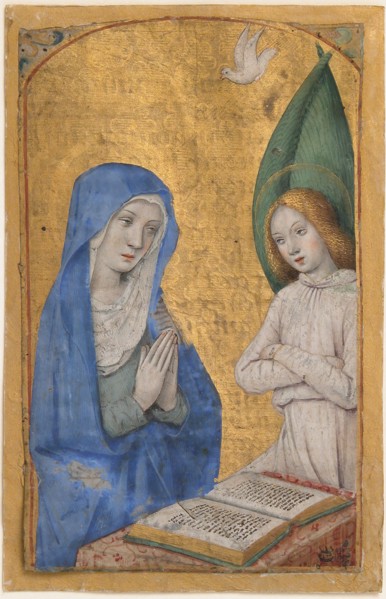 Manuscript Leaf with the Annunciation from a Book of Hours, French, ca. 1485-90.