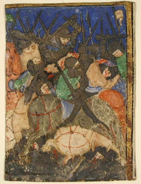 Manuscript Cutting Showing a Scene from Hebrew Scripture, Perhaps the Life of King David (?), French, ca. 1400.