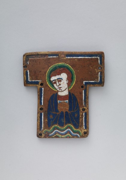 Plaque from a Cross with a Saint or Angel Holding the Host, French, ca. 1190-1200.