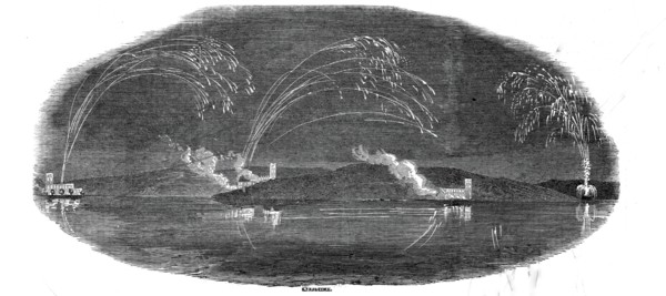 Illumination of the Rhine, from Stolzenfels, 1845. Creator: Ebenezer Landells.