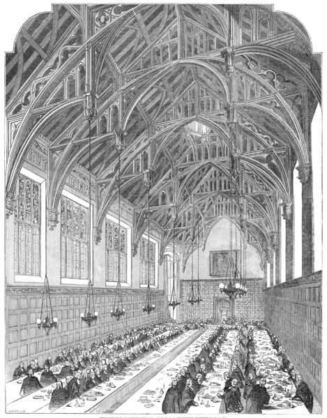 The Great Hall, Lincoln's Inn - the Royal Dejeuner, 1845. Creator: Unknown.