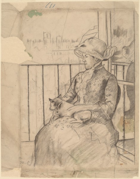 Susan on a Balcony Holding a Dog [recto]