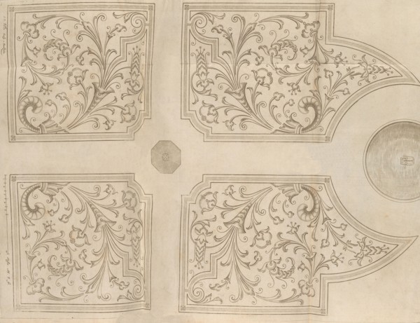 Design for a fountain and four square parterres for a pleasure garden