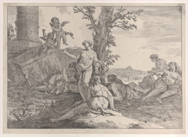 Six nymphs and two putti