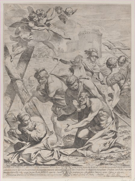 Saint Andrew praying before a crucifix