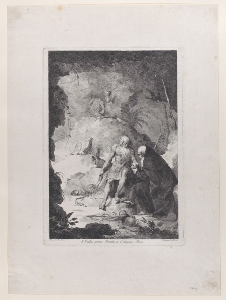 Saint Paul the Hermit and Saint Anthony Abbot conversing in a landscape