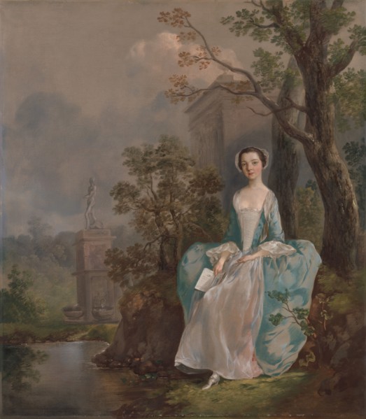 Portrait of a Woman;Girl with a Book Seated in a Park;Sitzendes junges Maedchen in einer Parklandschaft;Young Lady seated in a Park, ca. 1750.