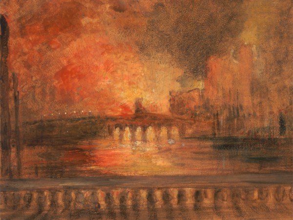 The Burning of the Houses of Parliament;Fire at the House of Commons, ca. 1834. Formerly attributed to Joseph Mallord William Turner and Peter DeWint