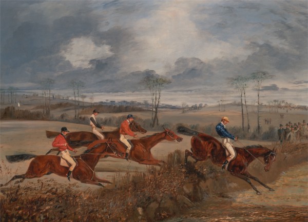 Scenes from a steeplechase: Taking a Hedge;A Steeplechase: Near the Finish, ca. 1845.