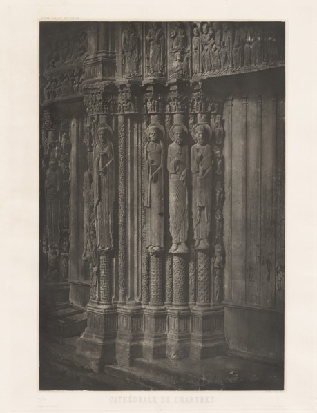 Planche XIII ? Cathédrale de Chartres, Statues Colonnes de la Porte Centrale du Portail Royal (Plate XIII ? Chartres Cathedral, Statue Columns in the Central Door of the Royal Entrance), 1855, printed...