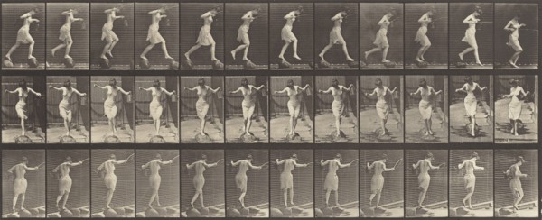 Plate Number 175. Crossing brook on stepping-stones with a fishing pole and can, 1887.