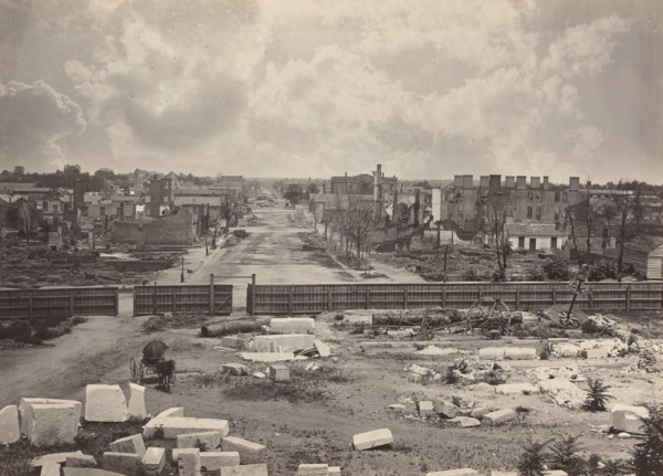 Columbia from the Capitol, 1865-1866. Destruction of Columbia after General Sherman's men burned the town near the end of the Civil War.